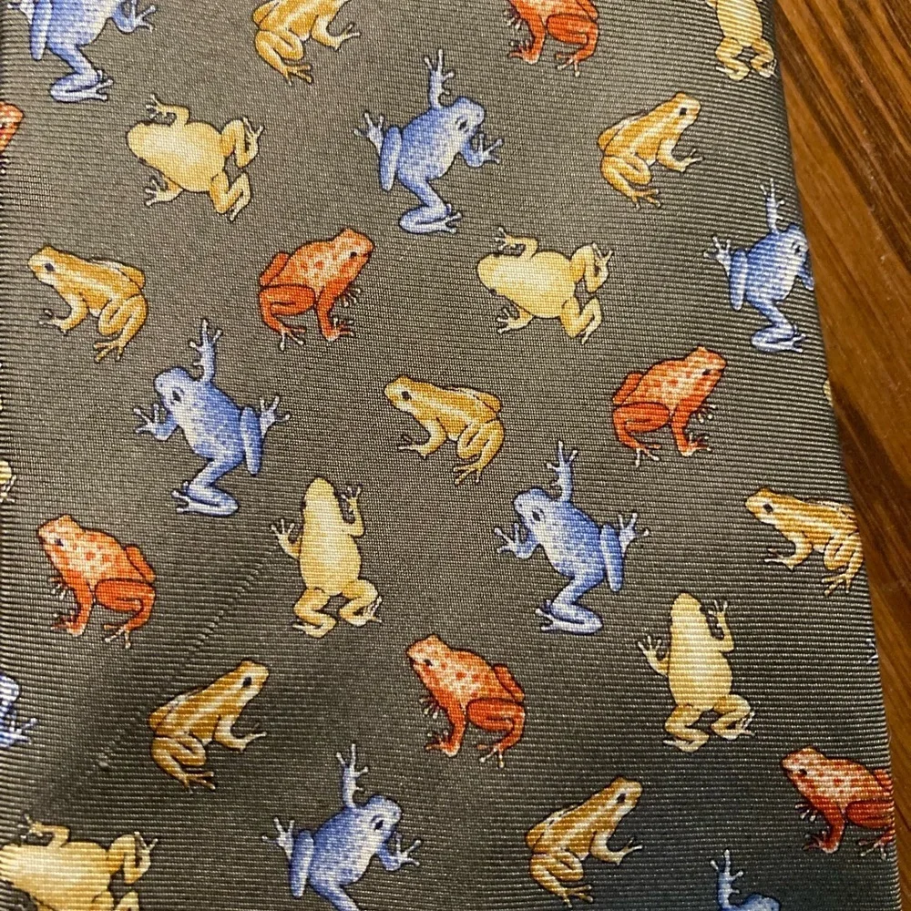 Green Tree Frog Silk Tie Vintage